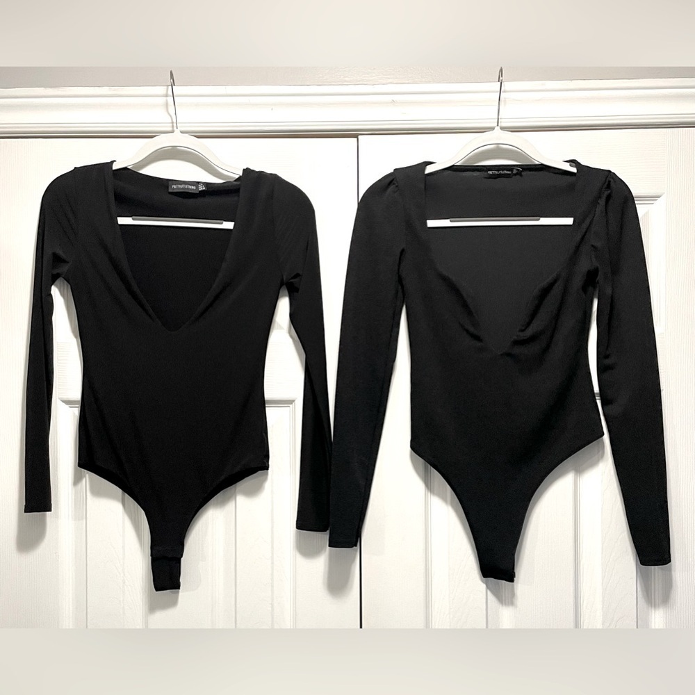 2pc Bundle PRETTY LITTLE THING Lot Bodysuits Long Sleeves V-neck Plunging Size 4